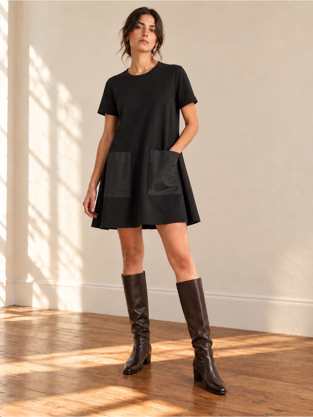 COS Minimalist Oversized Pocket Mini Dress Portugal Cotton Stretch Size S